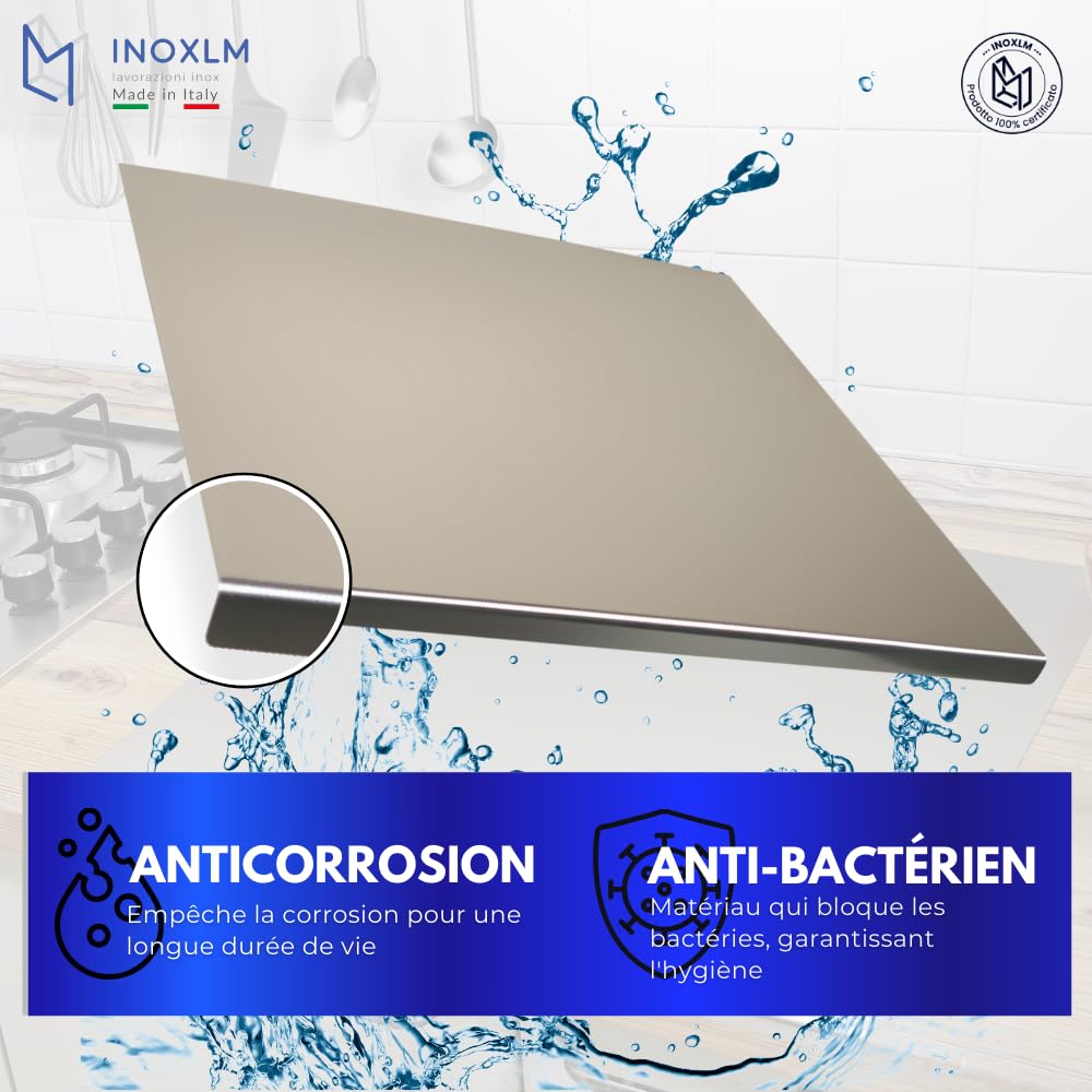 INOXLM Plaque Inox Cuisine 60x50cm en acier Inoxydable, Planche a decouper inox différentes tailles pour Cuisine, Bar, Restaurant Planche à Pétrir Inox pour Pain et Pizza(Hauteur 2cm)