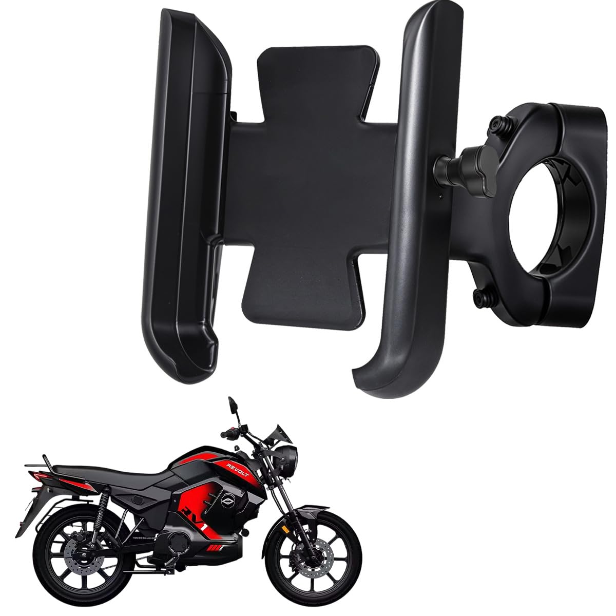 WHIPONE CNC Metal Bike Mobile Holder Compatible for Revolt RV1, 360° Rotation Phone Mount Cradle for Bicycle & Motorcycle, Handlebar for All Smartphones, Anti-Slip, Full Grip (Black)-image-48