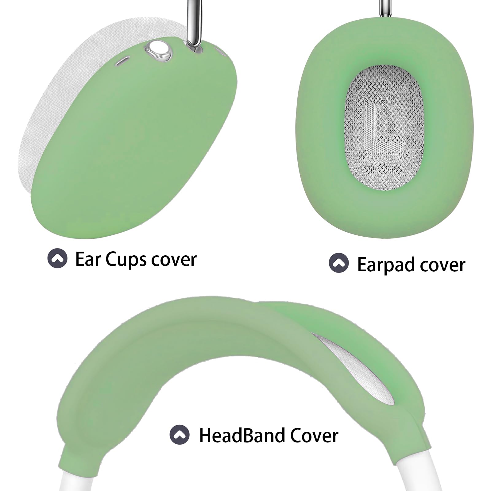 Custodia in silicone per cuffie AirPods Max, antigraffio, copertura per auricolari/fascia 3 in 1, accessori in silicone per Apple AirPods Max (verde)