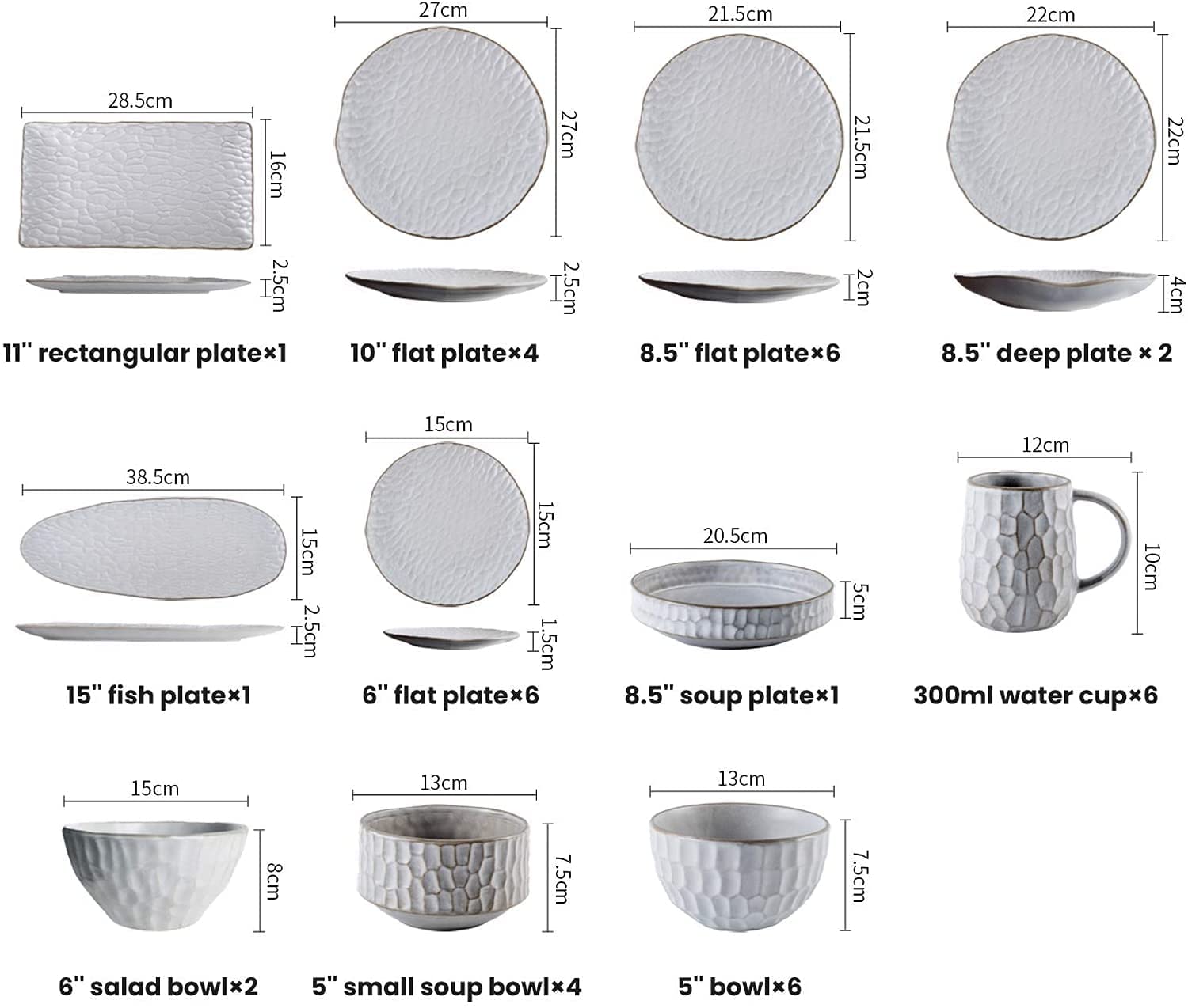 Ensembles de Vaisselle Ensemble de Vaisselle, Ensembles de Table en céramique, Bol à céréales Blanc 39 pièces, Assiette à Steak et Tasse en Porcelaine de Style (