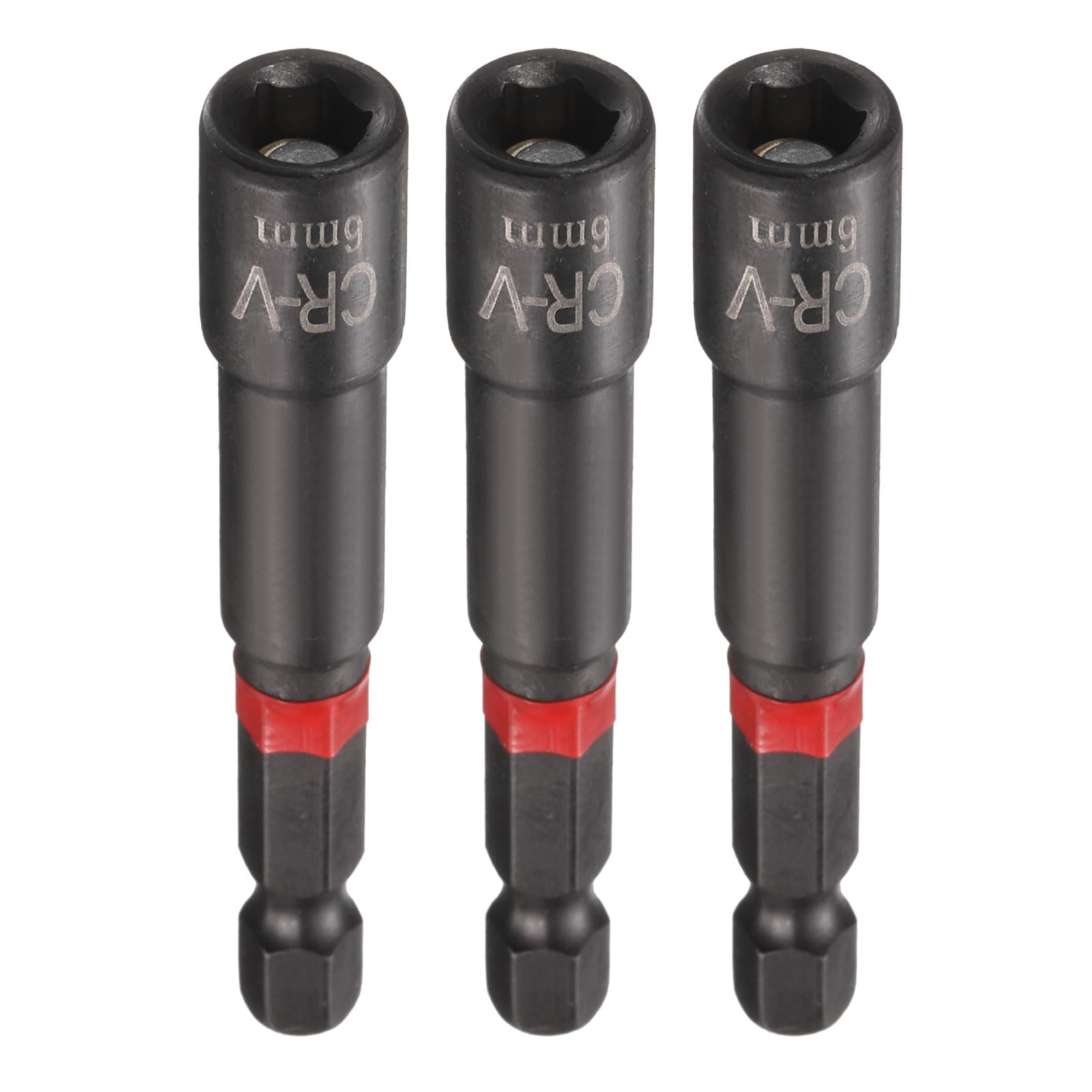 sourcing map 3pcs Nut Driver Drill Bit 6mm Metric Socket 1/4" Hex Shank 3" (65mm) Long Magnetic 6-Point Sockets Quick Change Phosphated CR-V Steel Bolt Setters for Power Drill Drivers, Black — image 1