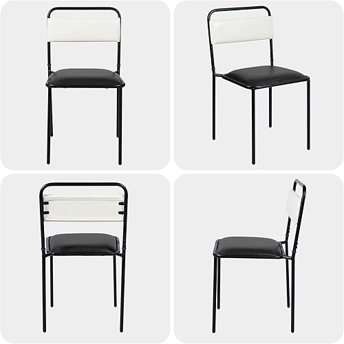 Miniatura 8 de Cozy Castle Mid-Century - Juego de 4 sillas de comedor modernas tapizadas de piel sintética, sillas apilables con patas de metal, color blanco y