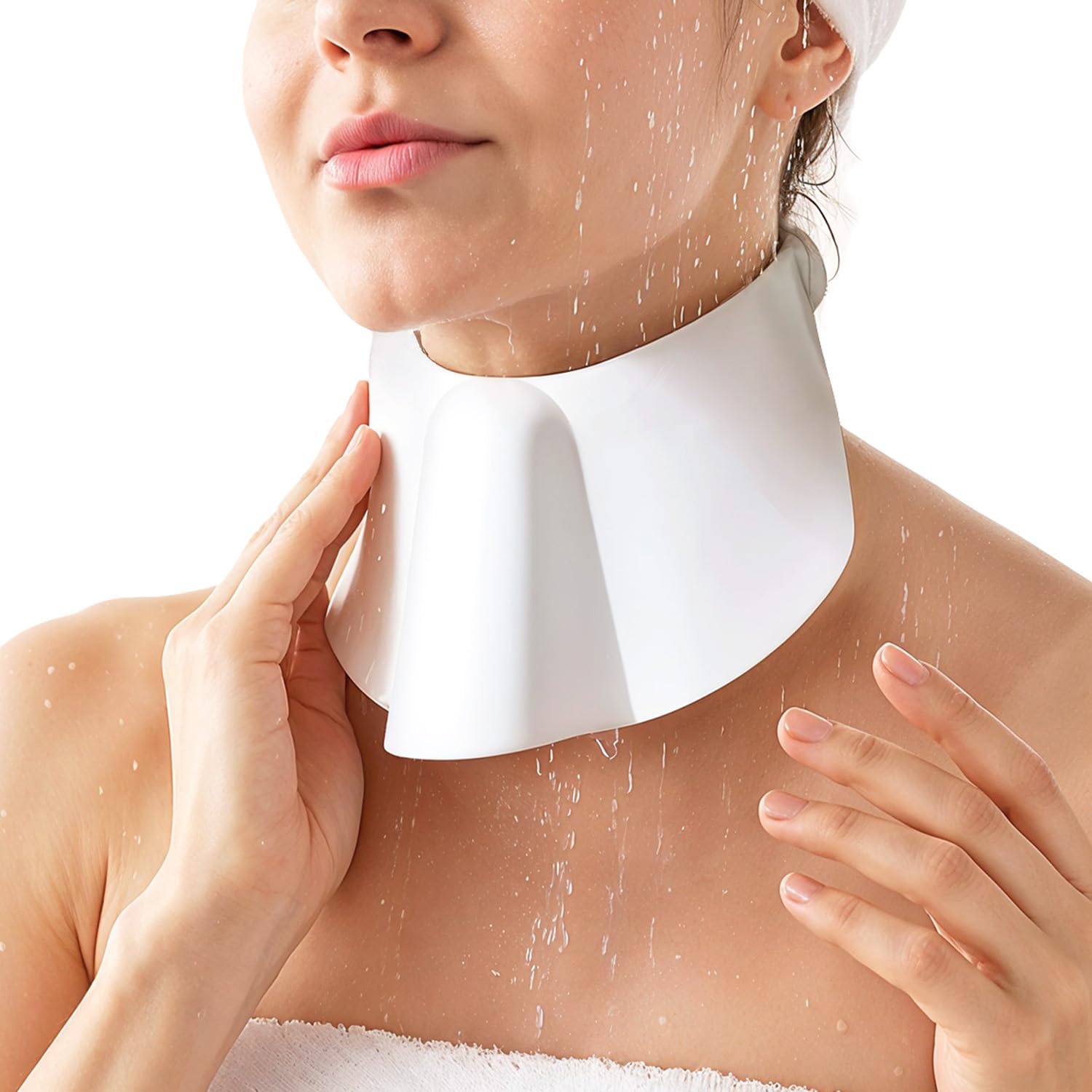 AMiNA Tracheostomy Shower Cover for Adults 15.5" to 22.0" – Soft Vinyl Neck Protector for Shower, Waterproof Tracheostomy Cover, Trach Shield, Skin-Friendly Stoma Guard, Adjustable Neck Fit