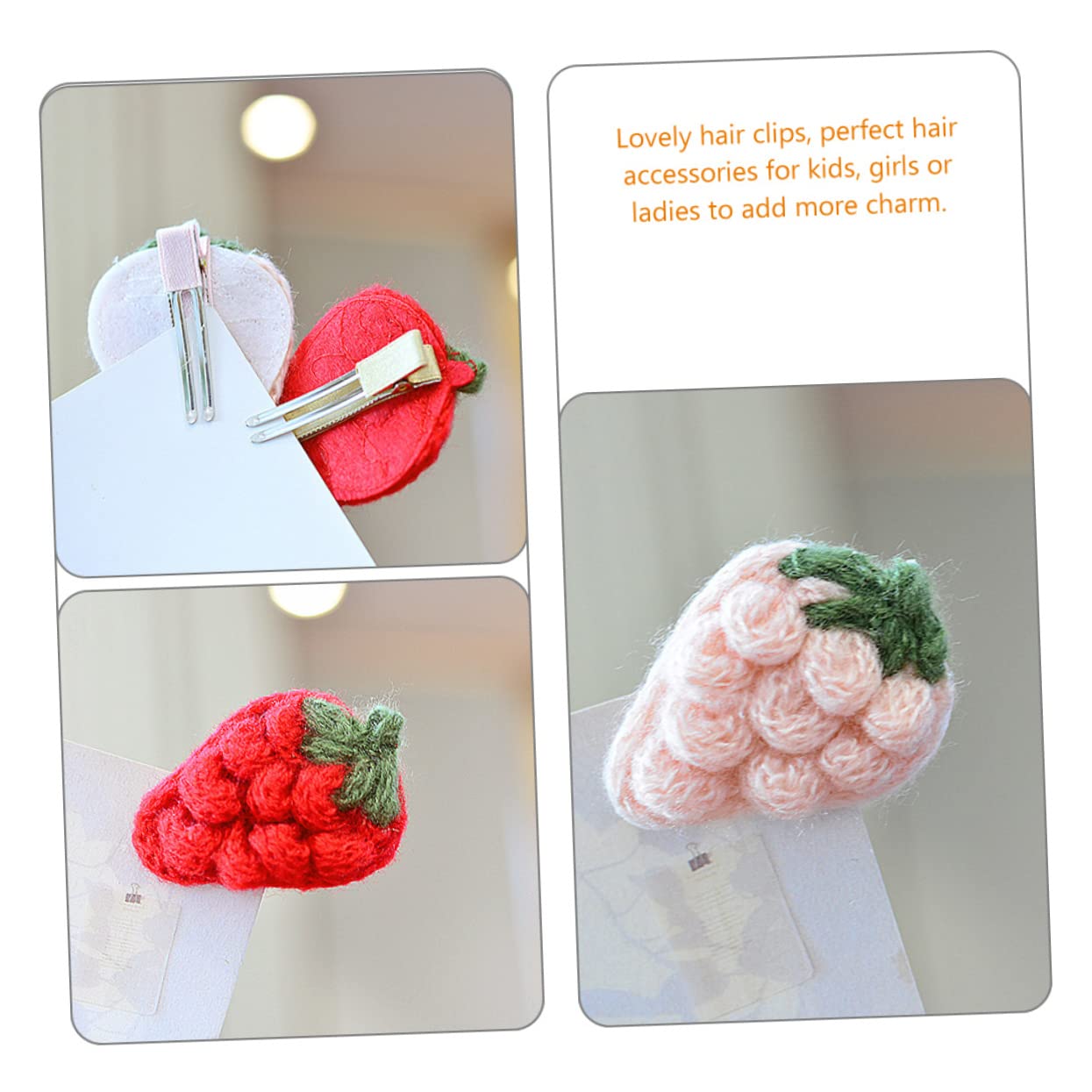 Handmade Plush Strawberry Hair Clips, Barrettes and Bangs Clips for Girls - Hair Accessories Decoration
