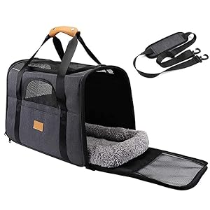 Portable Soft Fabric Cat Carrier Bag For Safe And Comfy Pet Travel – Front & Side Opening To Help Carry Your Cat – Mesh Window For Light & Air For Your Cat – Comfortable Leather Handle Travel Case