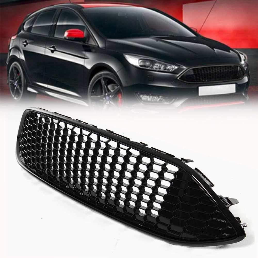 MVMTVT Black Car Front Bumper Honeycomb Mesh Centre Grill Panel Grille Grill Fit, for Ford Focus Mk3 St Line 2015 2016 2017