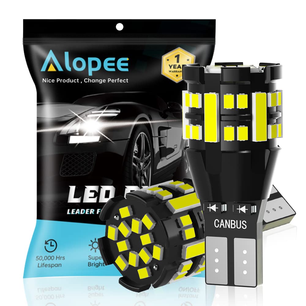 Alopee 2 Pack T15 W16W LED Bulbs, CANBUS Error Free Extremely Bright White 360 degrees brightness T10 921 912 955 Wedge for Reversing Lights