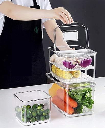 Miniatura 6 de SANNO Organizador de refrigerador de verduras Contenedores de alimentos con tapas Produce Saver Contenedor de almacenamiento de alimentos
