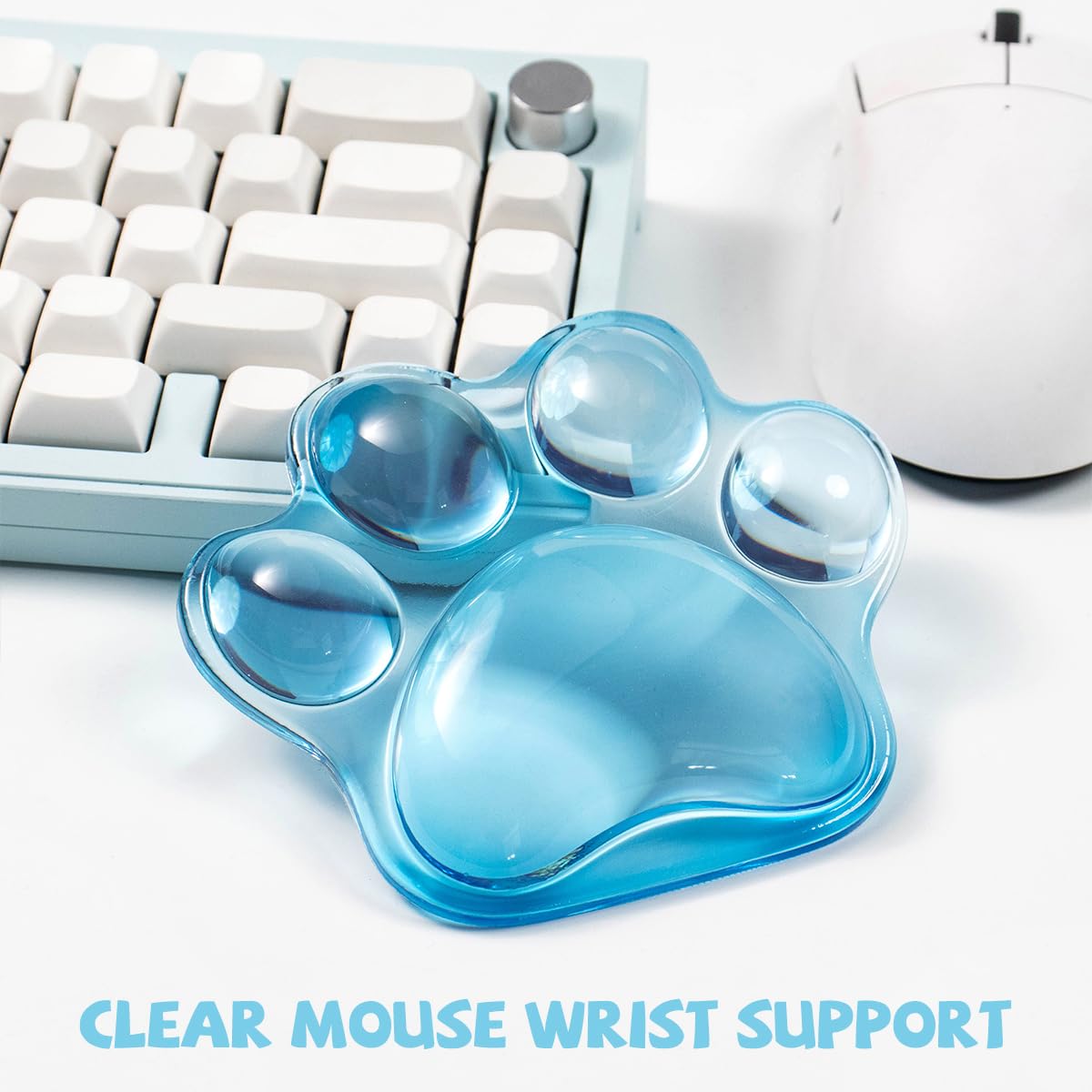 Cat Paw Mouse Wrist Rest, Clear Gel Mouse Wrist Support Pad, Purple Cute Ergonomic Wrist Cushion for Mouse, Soft Transparent Computer Mouse Wrist for Computer Laptop Office Home School(Purple): Cat Paw Sky Blue