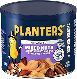 PLANTERS Roasted Unsalted Mixed Nuts, 10.3 oz Canister