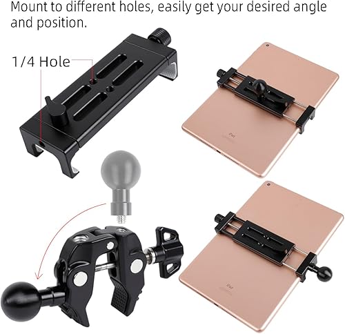 Miniatura 7 de Soporte de aluminio para tableta para soporte de micrófono, montaje lateral para todos los iPad, giratorio 360 con súper abrazadera compatible con