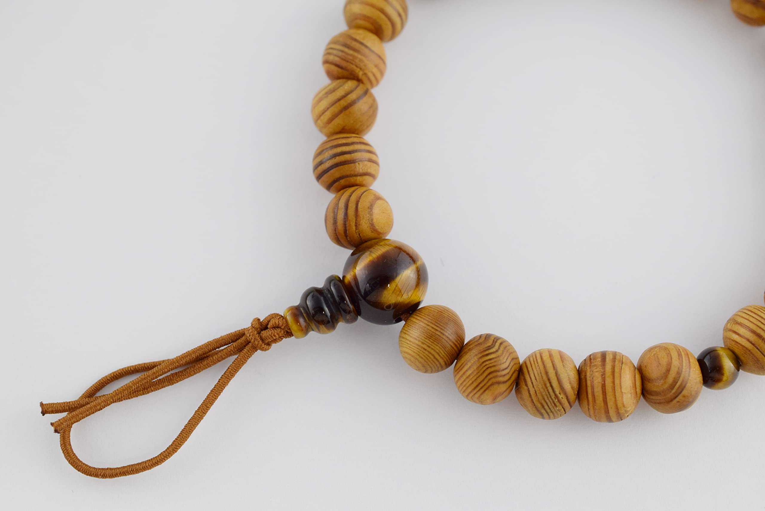京都あさひ屋 Armband aus japanischem Zedernholz, Yakusugi-Holz und Tigerauge, 8 mm, Juzu Dhyana, Zen, Kyoto, Gebetsperlen, handgefertigt, für Männer und Frauen, Geschenke, elastische Mala-Perlen