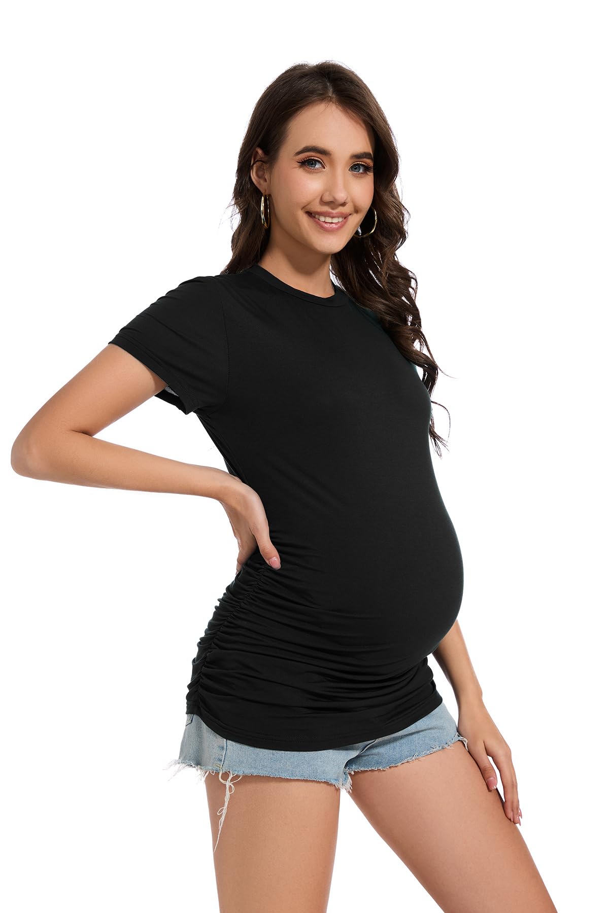 Smallshow Ropa de maternidad para mujer, cuello redondo, manga corta, camisetas para embarazo