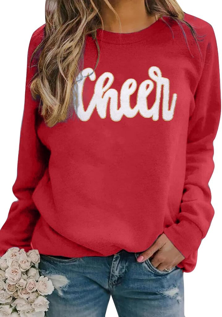Cheer Shirt Football Mom Sweatshirt: Women Cheerleader Shirts Chenille Mama Baseball Football Soccer Game Day Tops