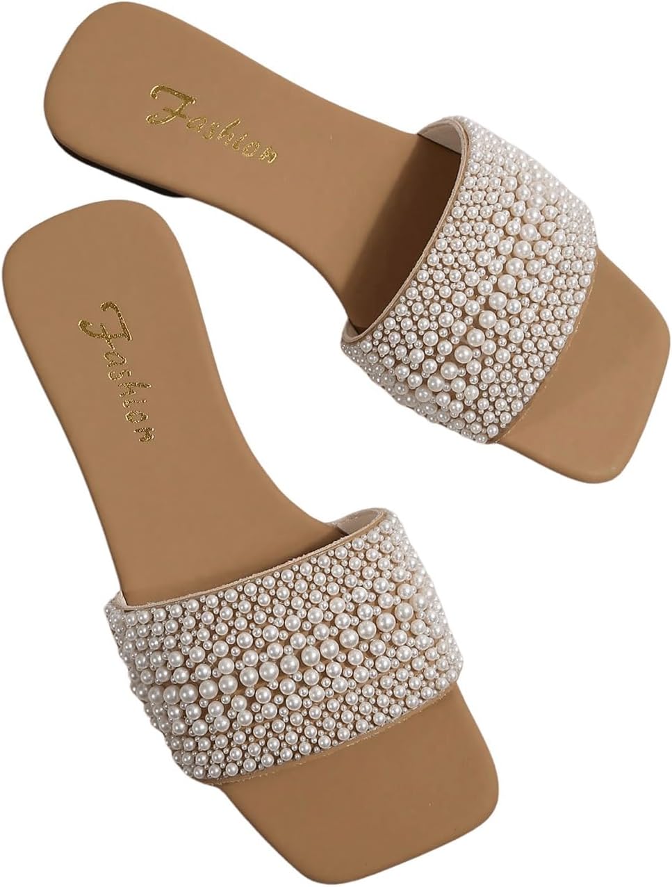Verdusa Women’s Pearls Slide Sandals Open Toe Slip On Summer Sandals