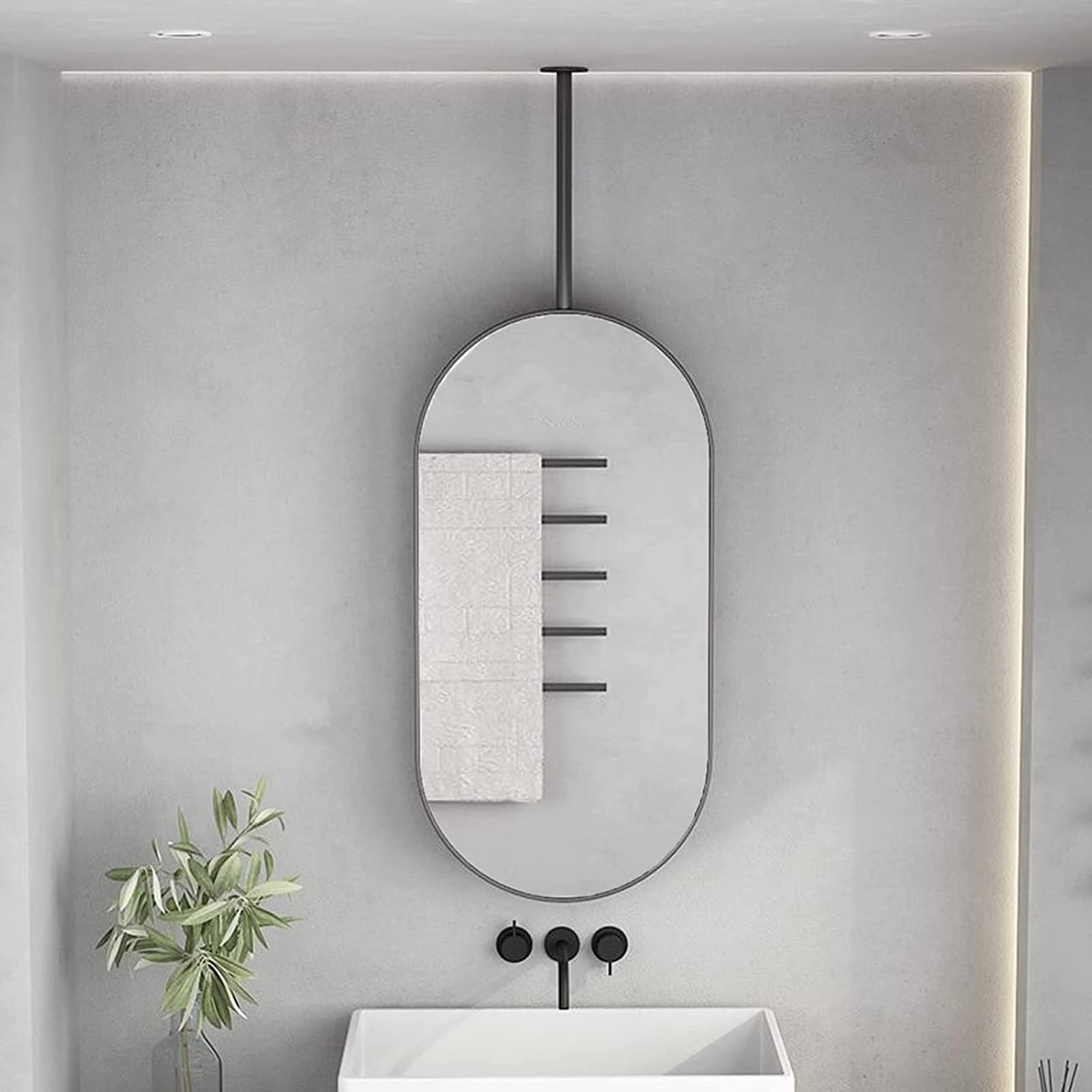 Miroir de maquillage ovale noir nordique suspendu pour votre douche