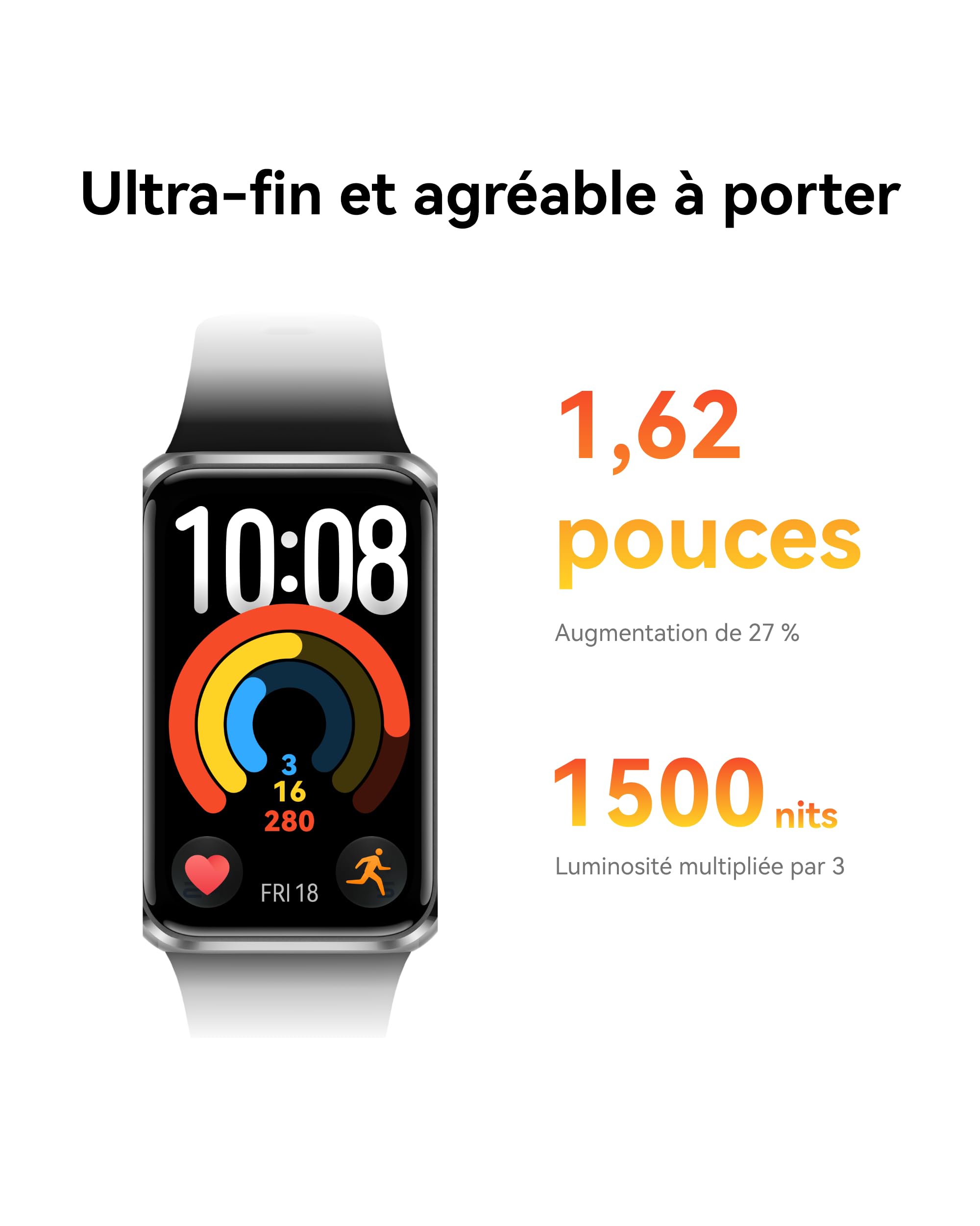 HUAWEI Band 11 Montre Connectée Tracker d'Activité Écran AMOLED 1,62 Pouces Bracelet Intelligent Autonomie 14 Jours Noir