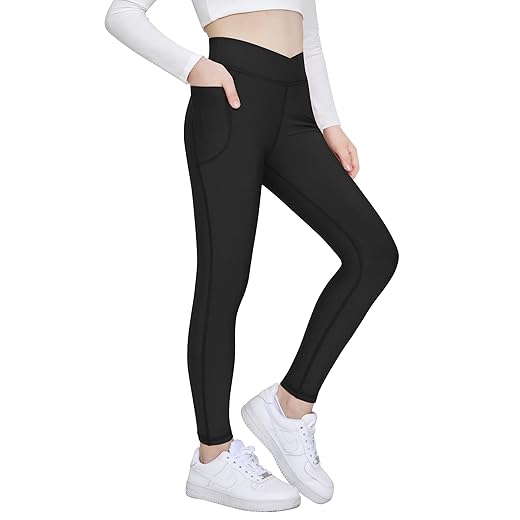 Zaclotre Calça legging infantil forrada com lã resistente à água no inverno quente crossover atlética ioga com bolsos