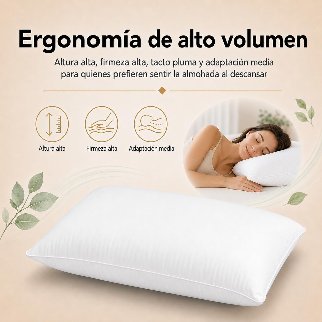 Moshy Almohada de Fibra Alba Antiácaros, Altura y Firmeza Alta, Doble Funda de Polialgodón con Tratamiento Sanitized (150 cm)