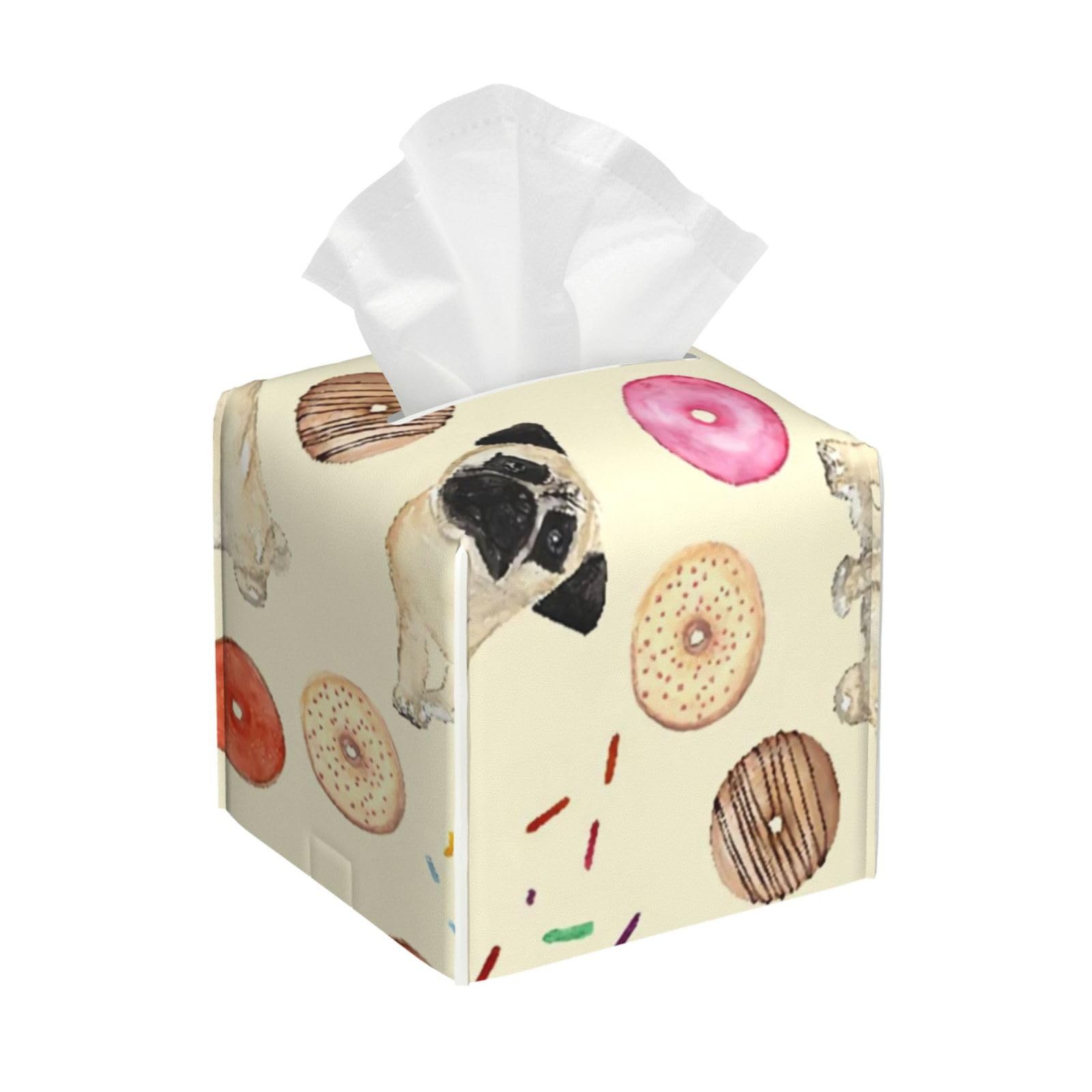 Cute Cartoon Pug Donuts Candy PVC Cube Tissue Pack for Home Office Bathroom Use