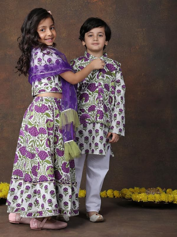 Image of superminis Boys Cotton Printed Full Sleeves Kurta With Ajrakh Printed Jacket and Pyjama Set
