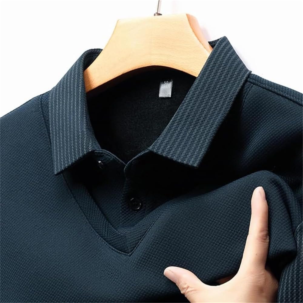 Men's Striped Lapel Fake Two-Piece Shirt Long Sleeve, Fake 2-Piece Knitted Shirt Polo Shirts, Business Casual Shirt Top - Image 2
