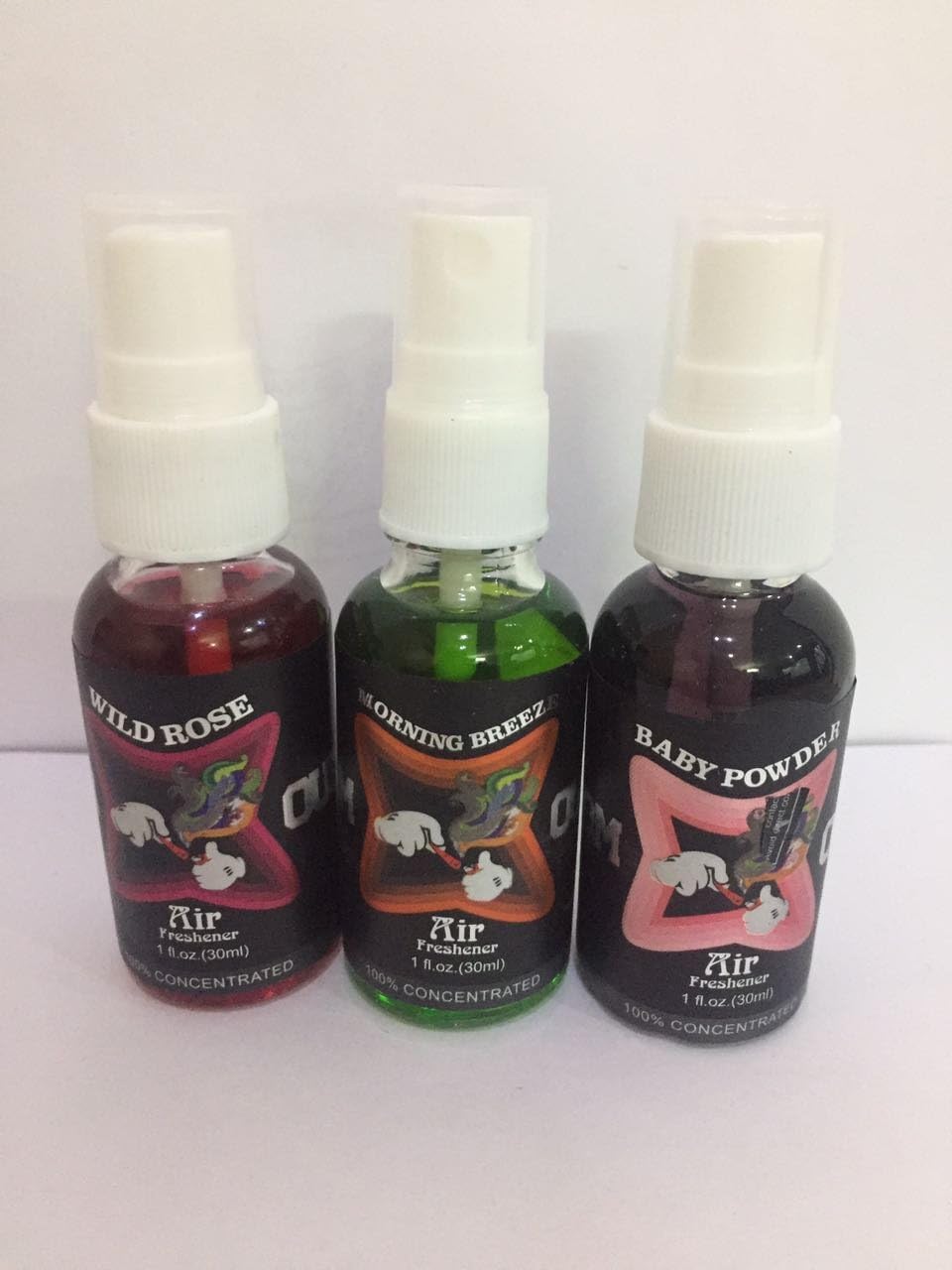 Boom Out Concentrated Air Freshener 100% Oil Based Pack of 3 (1 oz. Each) - Wild Rose/Morning Breeze/Baby Powder
