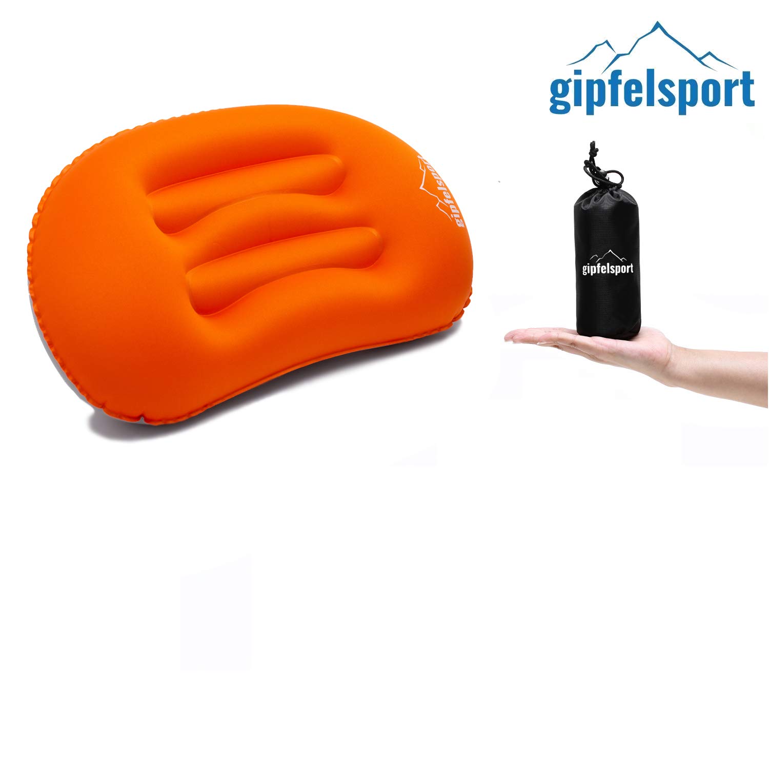gipfelsport Poduszka kempingowa – Poduszka podróżna I Nadmuchiwana poduszka na podróż, kemping, trekking, plażę I Poduszka plażowa, Poduszka, Poduszka do pływania I Pomarańczowa I bez pokrowca