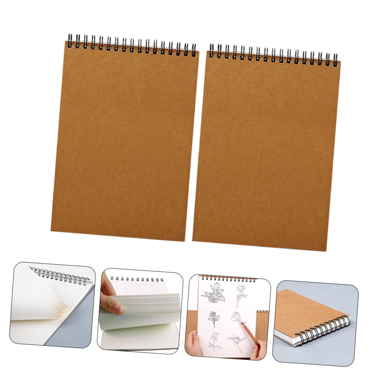 NUOBESTY Carnet de Croquis Spirale A4 Marron pour Jeunes, Lot de 2, Papier