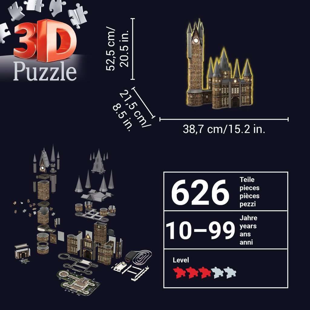 Ravensburger - Puzzle 3D Building - Château de Poudlard illuminé - La Tour d'Astronomie/Harry Potter - A partir de 10 Ans - 540 pièces numérotées à Assembler sans Colle - Accessoires Inclus - 11551