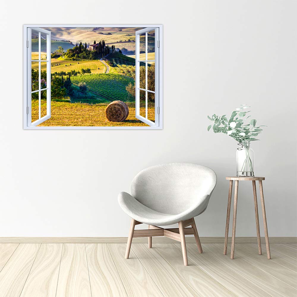 LuxHomeDecor Quadro finestra paesaggio toscana 100x75 cm Stampa su Tela con Telaio in Legno Arredamento Arte Arredo Moderno