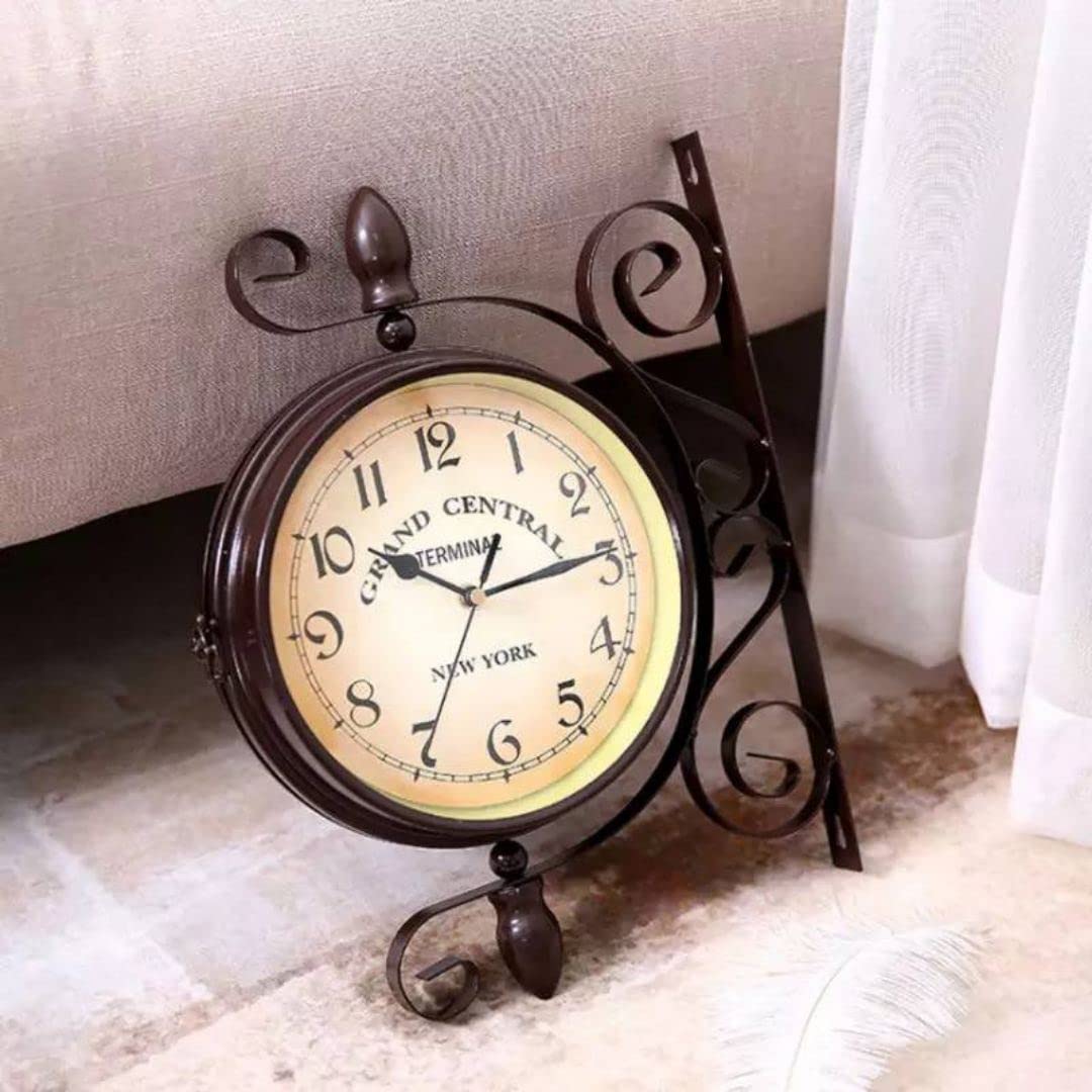 Reloj de pared vintage de doble cara, reloj de pared industrial para decoración al aire libre, decoración antigua, relojes de cocina silenciosos, steampunk de doble cara montados 8