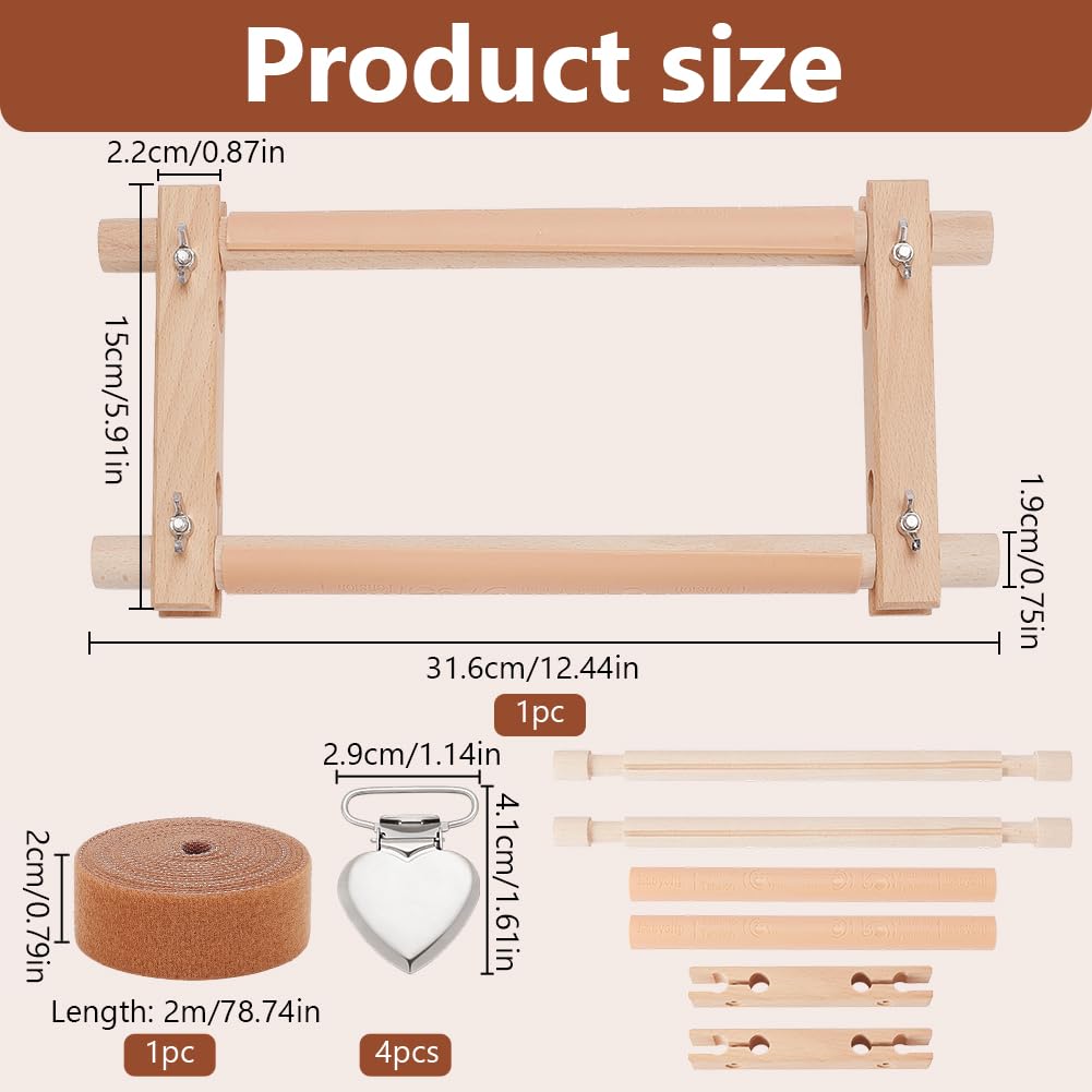 FREEBLOSS Kreuzstich Rollenrahmen Set Stickrahmen Aus Holz Mit Robusten Entenschnabelklemmen Und Selbstklebenden Bändern Für Handarbeiten Quilten Und Nähen 32×15cm (12.6×5.9 Zoll)