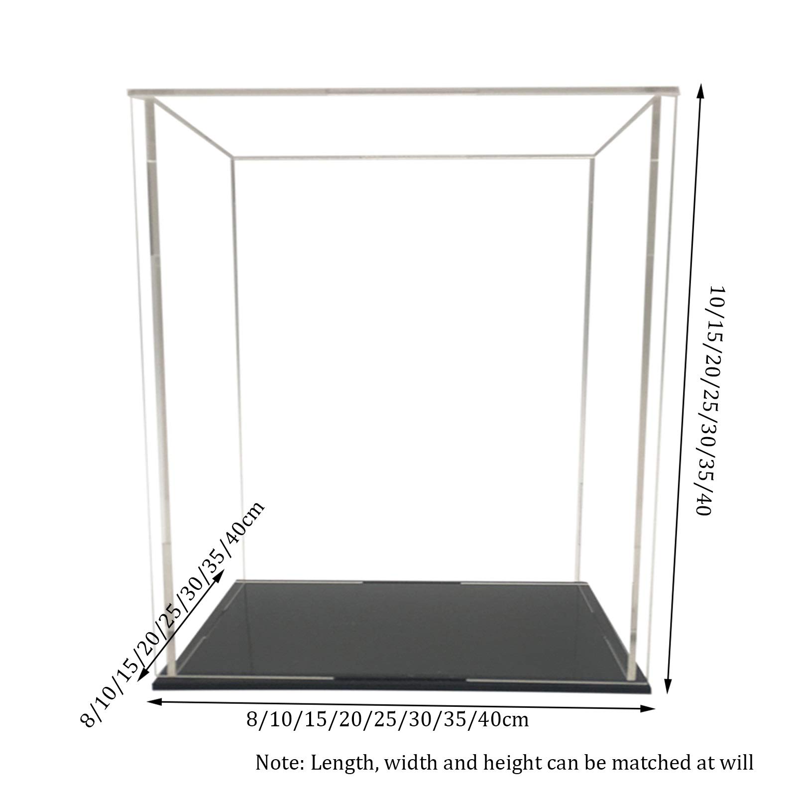Durchsichtige Acryl-Vitrine, Acryl-Vitrine for Modelle, Transparent, Schwarz, Mehrere Größen(40x35x40CM)