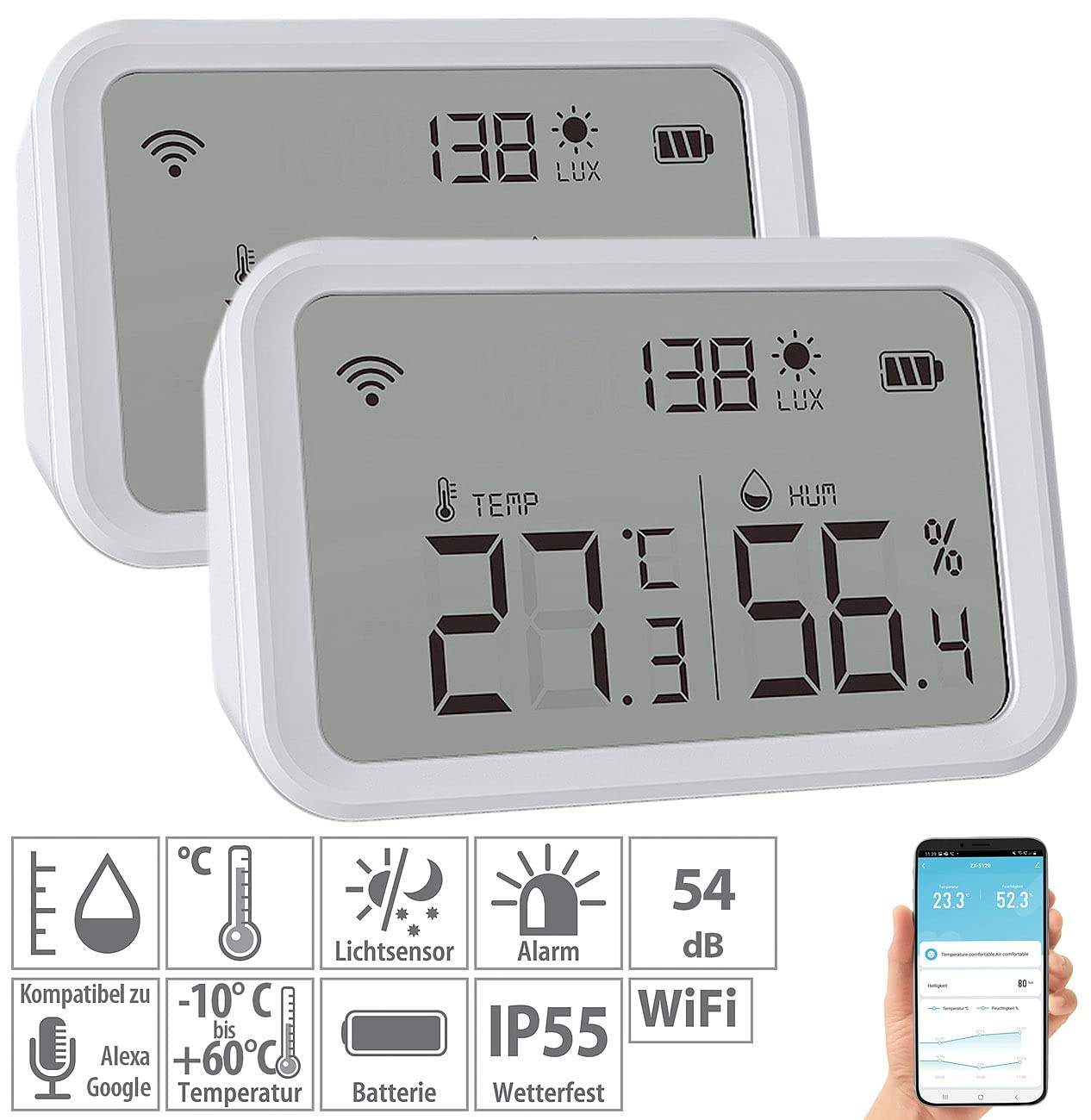 2 capteurs de température, d’humidité et de luminosité connectés [Luminea Home Control]