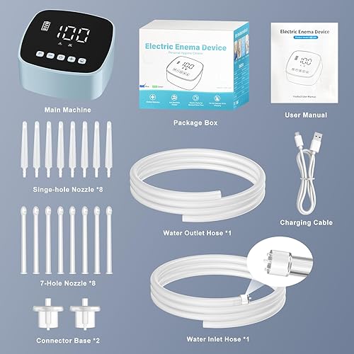 Miniatura 9 de Kit de enema eléctrico, enemas para limpieza de colon para mujeres y hombres, 1-100 niveles de control de velocidad de flujo de agua con pantalla