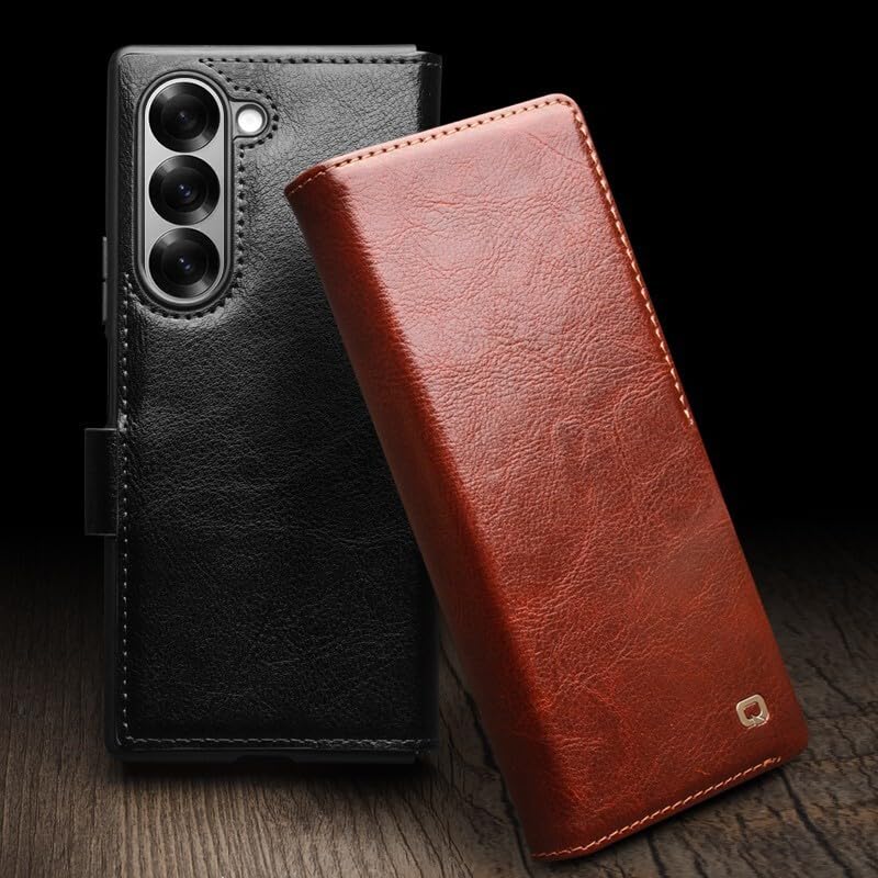 Protection Galaxy Z Fold 5 cuir véritable marron anti-rayure
