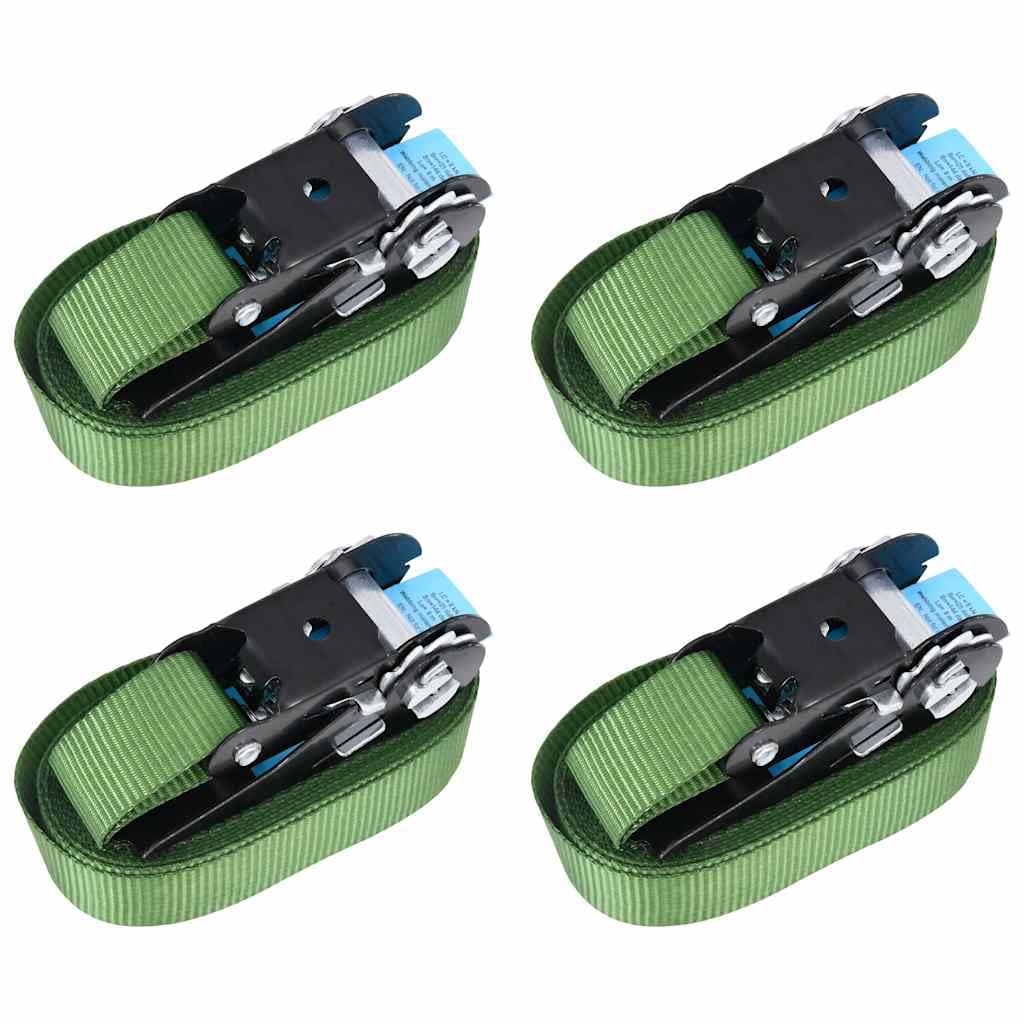 4 cinghie a cricchetto, 6 m x 25 mm, cinghie di ancoraggio con cricchetto, capacità di ancoraggio 400 kg, fissaggio carico per trasporto, verde
