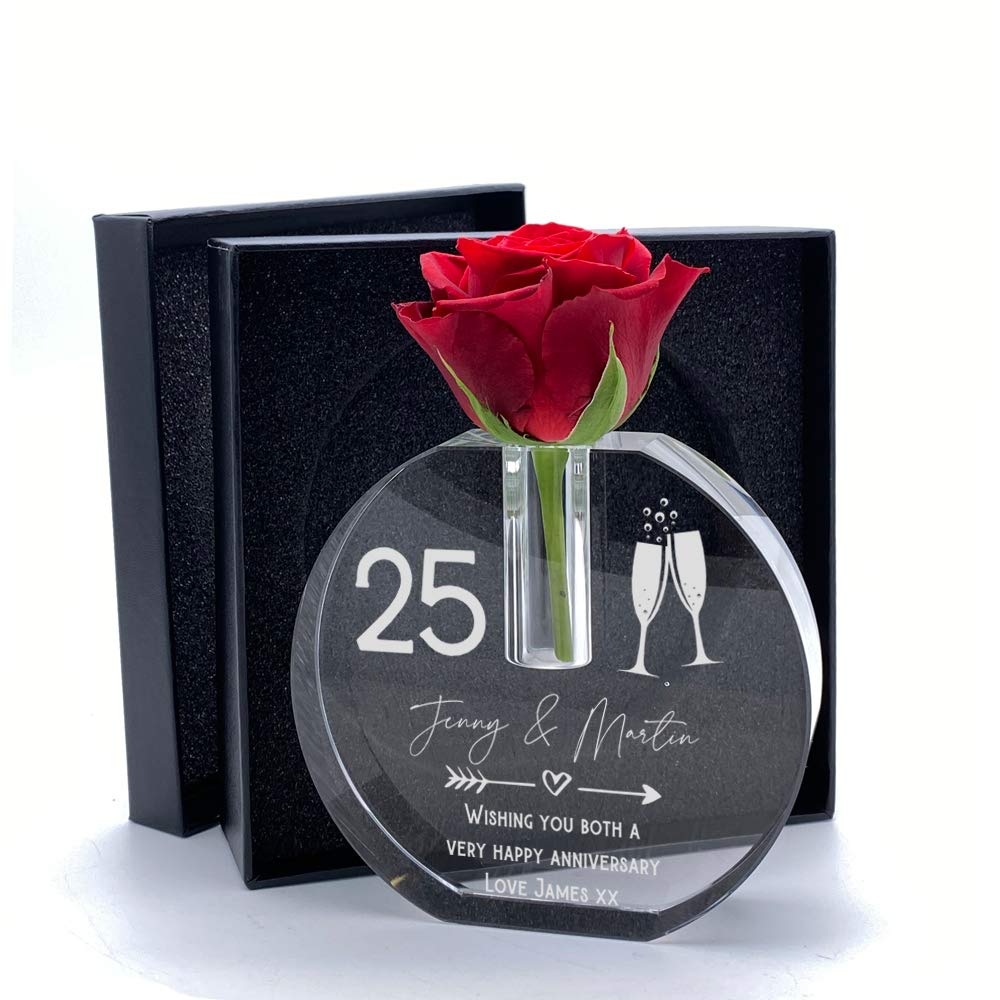 ukgiftstoreonline Personalised Crystal Glass Flower Vase With Engraving 5th, 10th, 25th, 30th, 40th, 50th, 60th