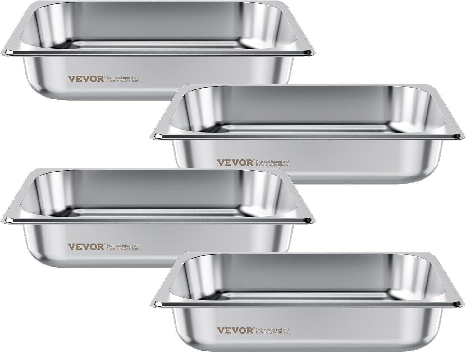 VEVOR 4 Pack Stainless Steam Hotel Pan, 1/2 Size Table Steam Pan, 2.5 Inch Deep Anti Jam Restaurant Supplies Reusable Rustproof Catering Storage for Home, Party, Restaurant, Hotel, Buffet - Image 9