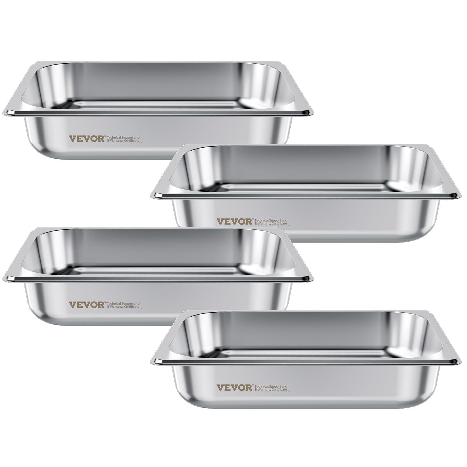 VEVOR Gastronormbehälter Hotelpfanne (1/2-Größe) 4 Stk. 3,8 L, wiederverwendbare Behälter (63,5 mm tief), rostfreie Catering-Aufbewahrung, Panierschale Speisebehälter für Party Restaurant Buffet