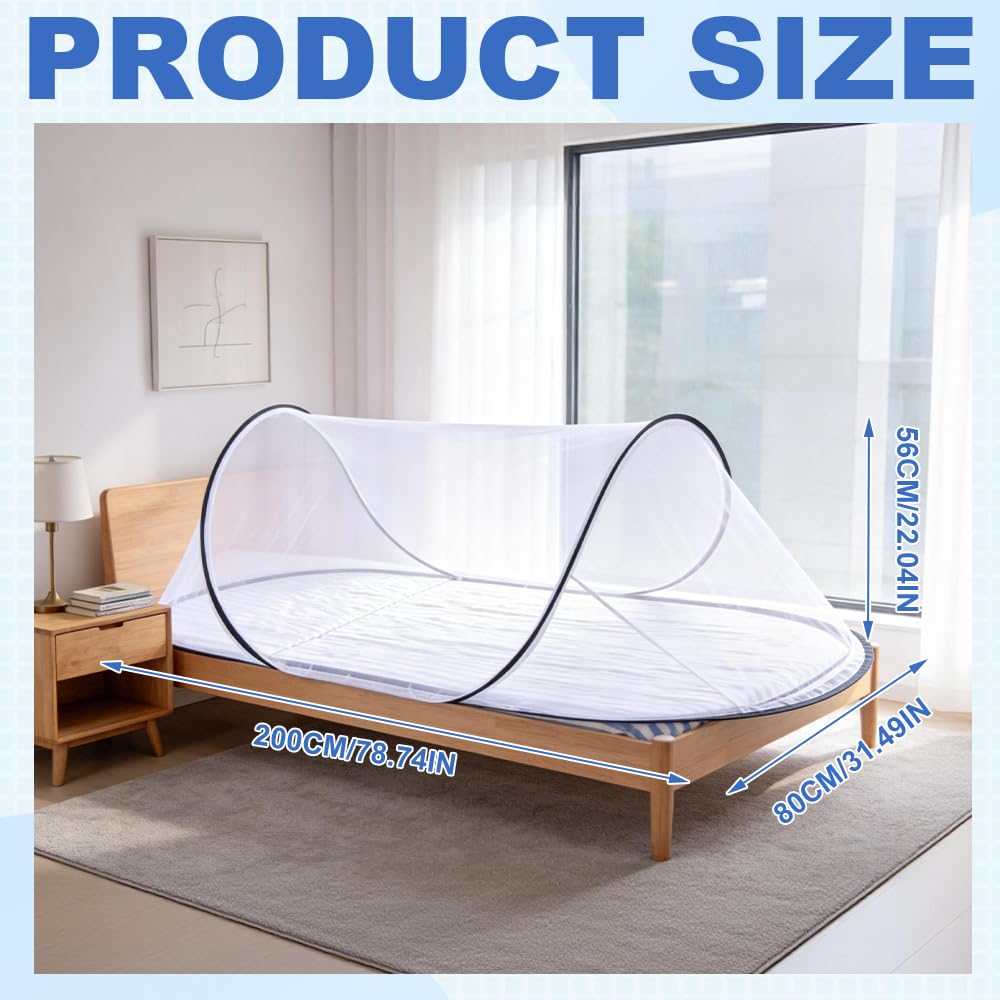 Moskitonetz Pop Up, 200 x 80 x 56 cm Faltbares Moskitonetz, Tragbares Moskitozelt mit Transportbeutel, Schnelle Einfache Installation für Einzelbett für Zuhause Reisen Camping Outdoor