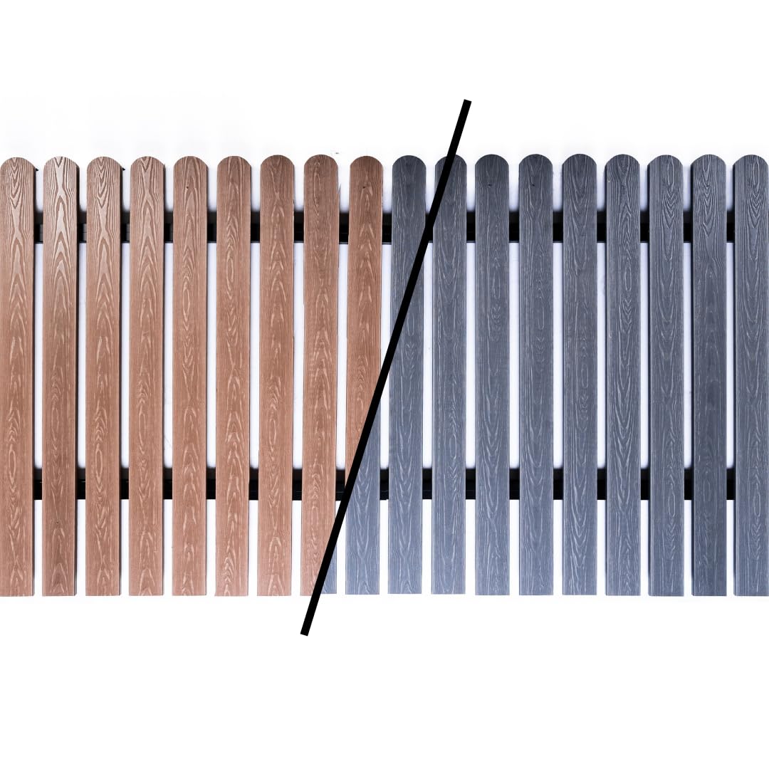 Mega Holz WPC Zaunlatten Paket BRAUN 120 cm - 10x Zaunbrett mit runden Kopf & Holzmaserung - langlebig, Witterungsbeständig, Pflegeleicht & massiv - Wetterfeste WPC Bretter für den Garten & Balkon