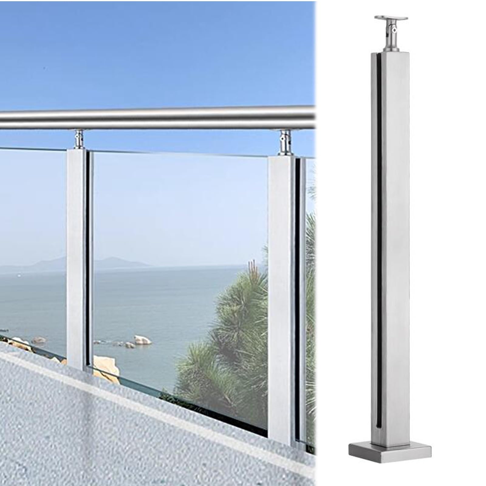 Poteau de garde-corps en verre robuste pour sécuriser un escalier