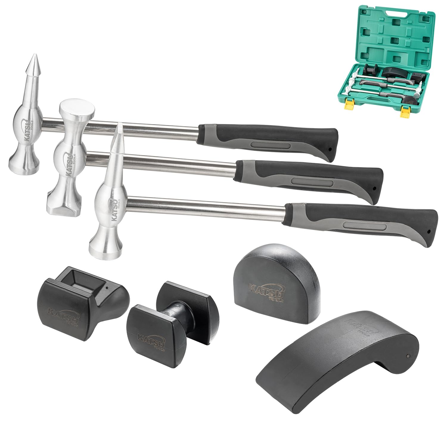 KATSU Tools Set di 7 attrezzi professionali per riparazione ammaccature, in lega di alluminio, carrelli in nylon, leggeri, per la rimozione di ammaccature e carrozzeria, 454232