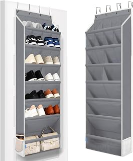 7-Tier Over the Door Shoe Organizer, Large Deep Pockets Hanging Shoe Storage for Closet, Heavy Duty Door Shoes Rack, Handing Shoes Holder for Sneakers, Boots, Heels, Grey, Model-C
