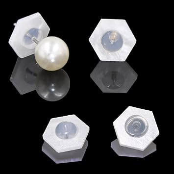 Earring Lifter Backs,Rubber Earring Backs for Droopy Ears 4PCS Heart Plastic Earring Support Backings for Heavy Earrings Comfortable Earring Backers for Studs White Hexagon