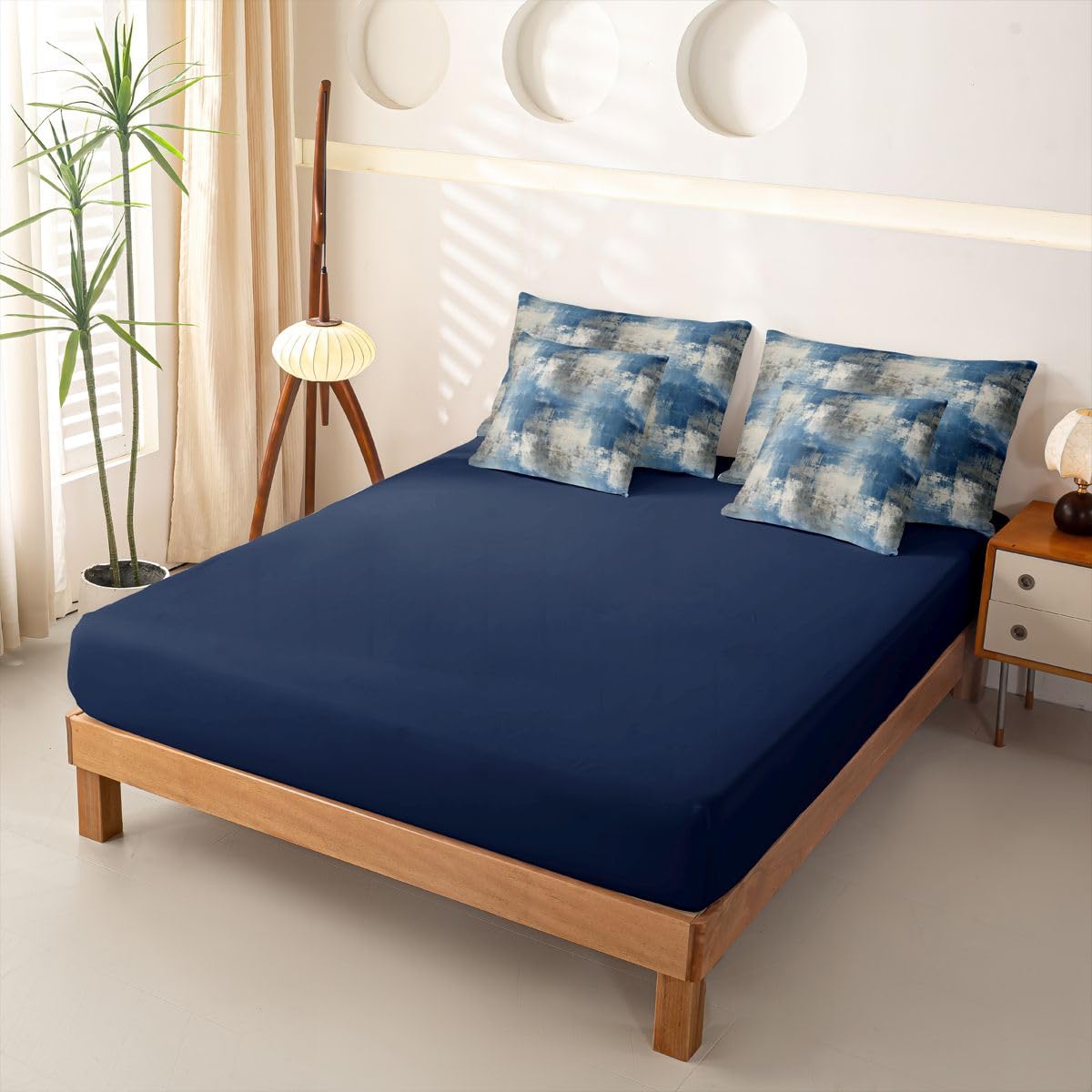 Loussiesd Set di biancheria da letto con copripiumino singolo astratto con lenzuola, per bambini, ragazzi e ragazze, arte geometrica ombré, 7 pezzi, grigio blu, sfumato, decorazione per la stanza