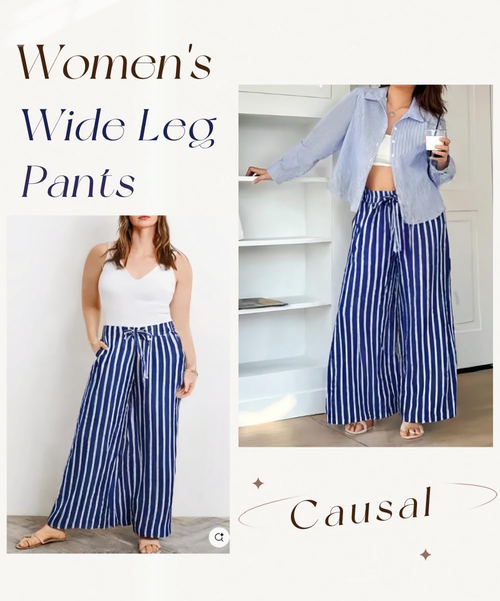 TIYOMI Plus Size Pants Womens Summer Palazzo Pants Drawstring Wide Leg Lounge Pant Casual Beach Trousers with Pockets XL-5XL - Image 4