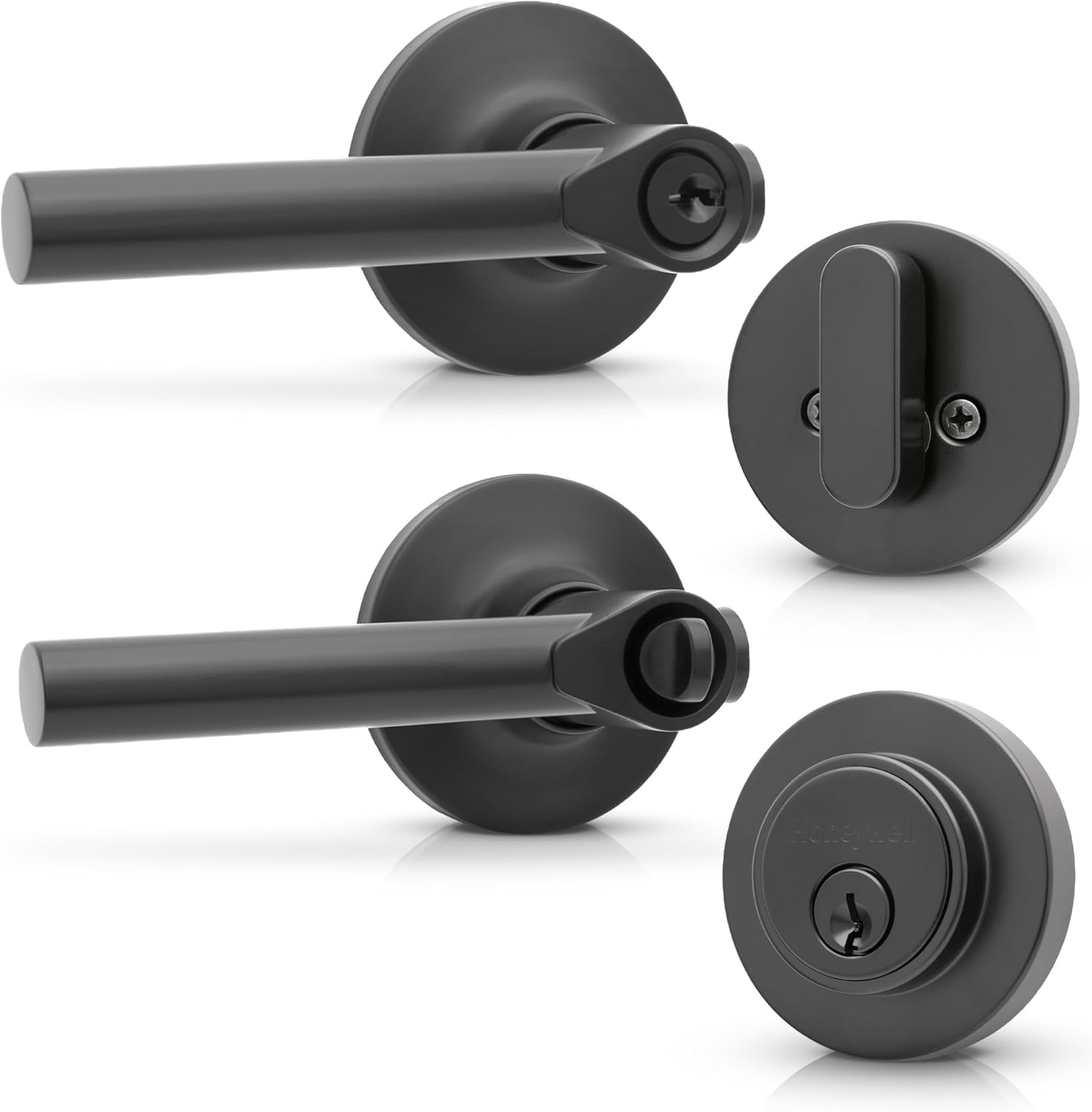 Honeywell Safes & Door Locks Interior Door Handle – Lever Door Handle and Deadbolt Combo, Matte Black Finish, Easy-to-Install for Home & Office - 8108638